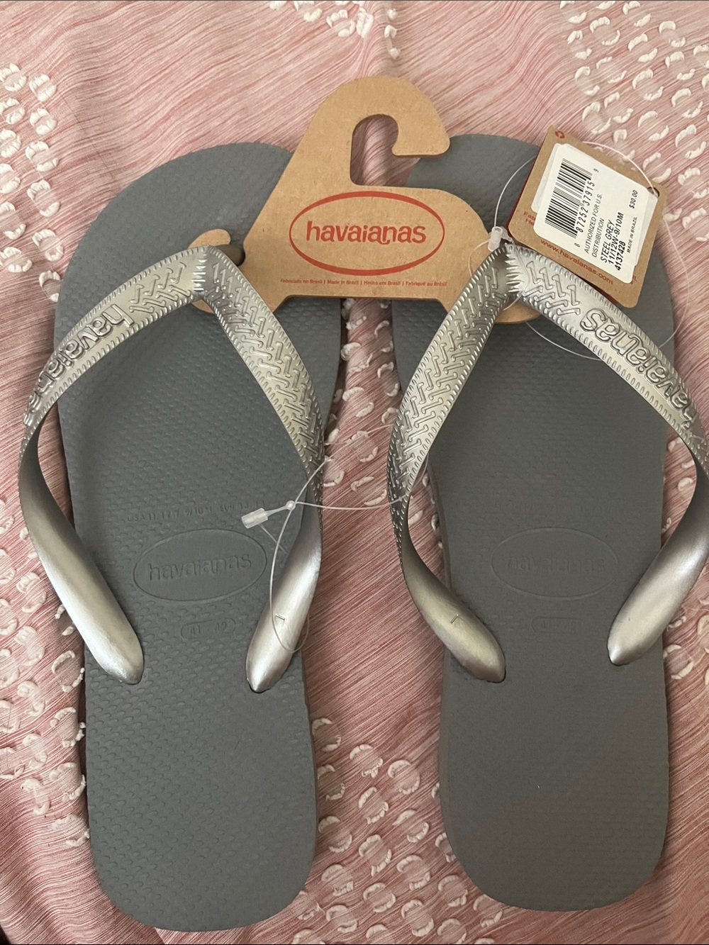 Havaianas Women's Gray Flip Flops with Metallic Silver Straps